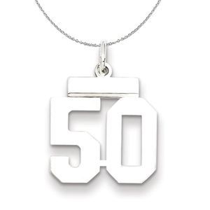 Silver, Athletic Collection, Small Polished Number 50 Necklace - 20 In